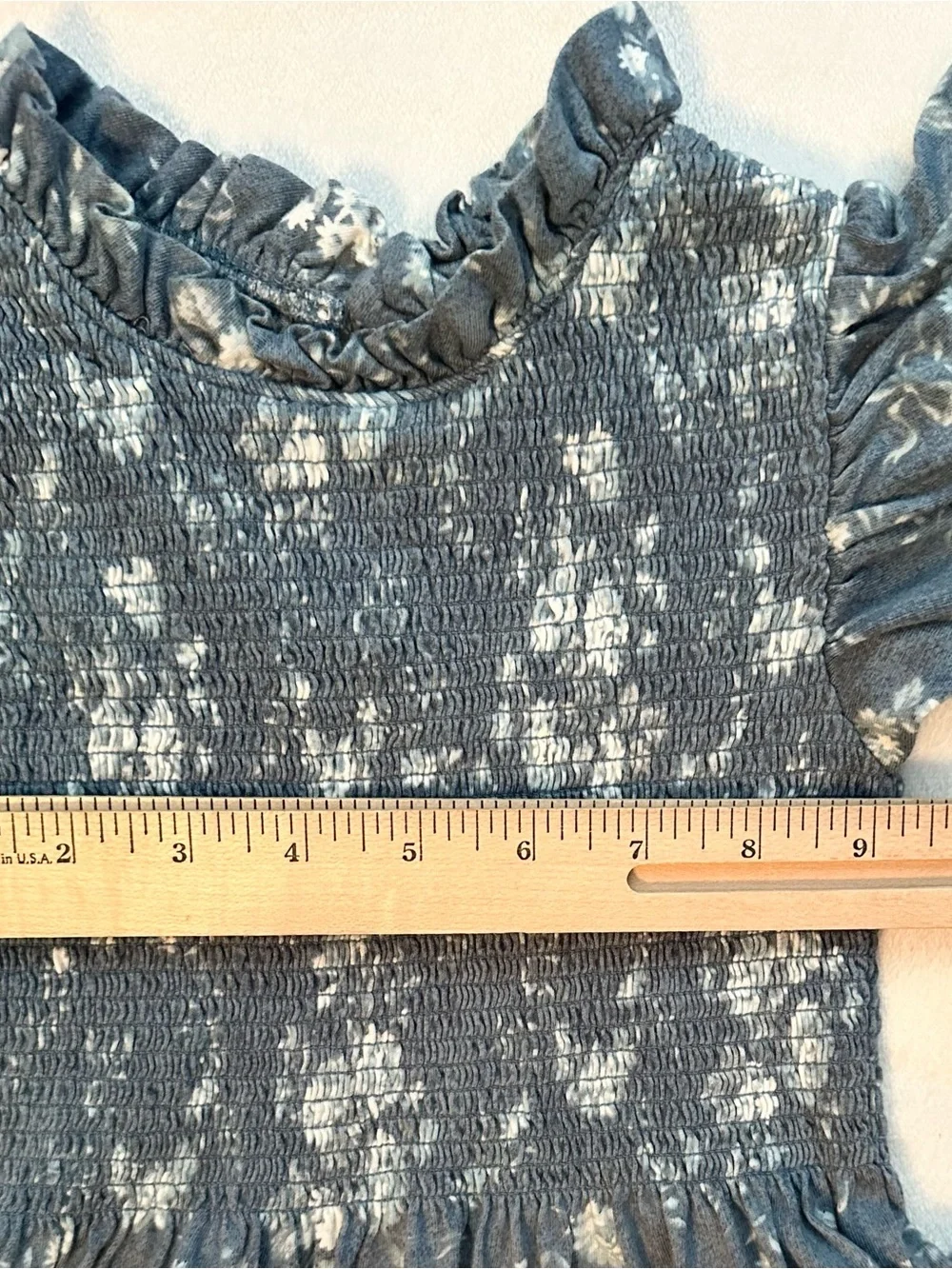 Polo Ralph Lauren Floral Smocked Cotton Jersey Dress Tiered Girls 4 Blue Gray